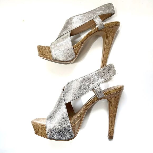 Diane Von Furstenberg  Zia Metallic Crisscross Cork Platform Sandals  Size 7.5 - Picture 6 of 16